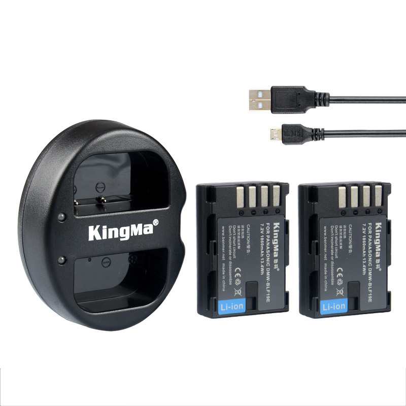 KingMa SLR Camera dual charger + 2*battery 7.4v 1860mAh for Panasonic DMW-BLF19E BLF19GK